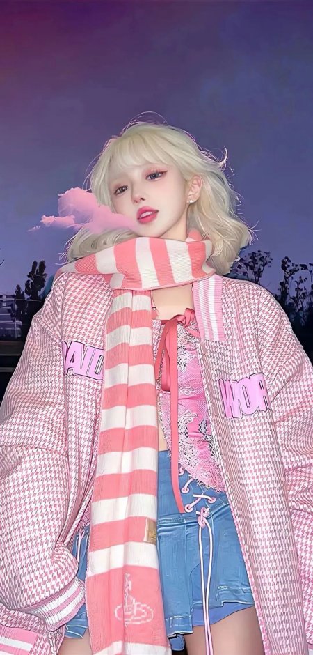 粉系甜酷少女紫霞背景动漫手机壁纸