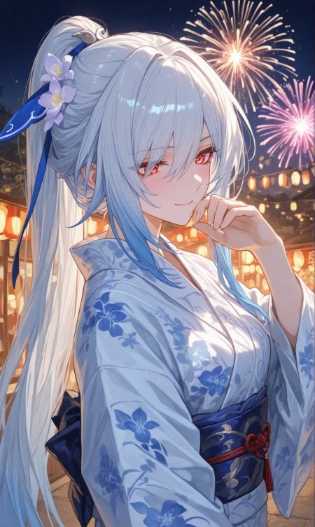 崩坏：星穹铁道 镜流夏日祭典和服烟花夜景动漫手机壁纸