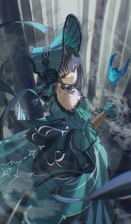魔法使之夜久远寺有珠少女绿裙蝴蝶帽神秘动漫手机壁纸