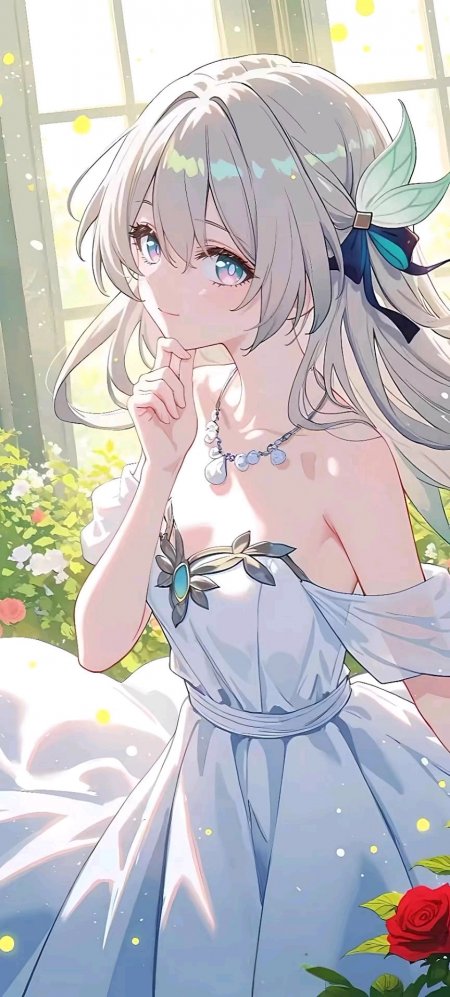 崩坏星穹铁道流萤少女银发蓝裙花园阳光治愈游戏手机壁纸