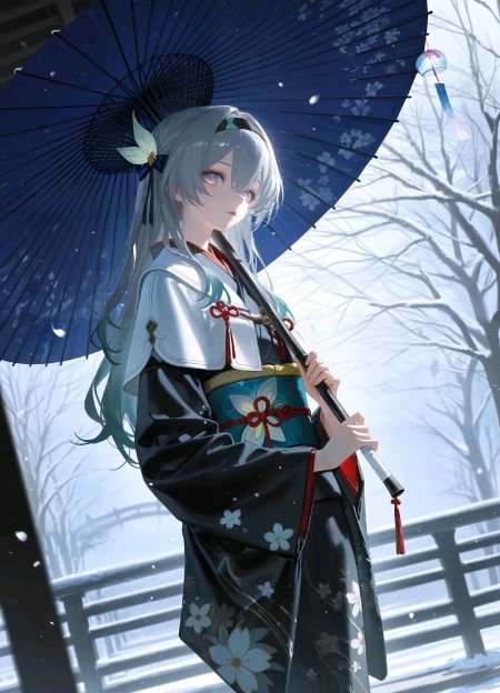 崩坏星穹铁道流萤少女银发和服油纸伞雪景古风游戏手机壁纸壁纸