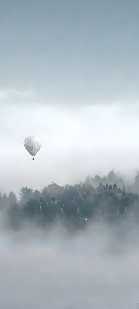 热气球雾中山丘云雾风景手机壁纸
