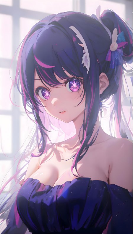 我推的孩子星野爱少女紫发露肩装窗边光影唯美动漫手机壁纸