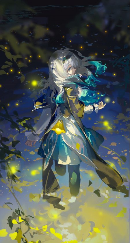 崩坏星穹铁道流萤少女银发蓝裙萤火森林神秘动漫手机壁纸