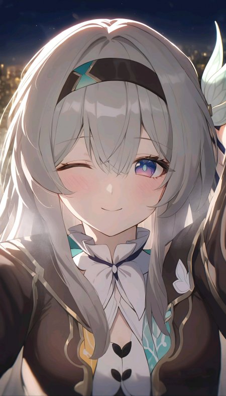 崩坏星穹铁道流萤少女银发 wink 甜美微笑动漫手机壁纸