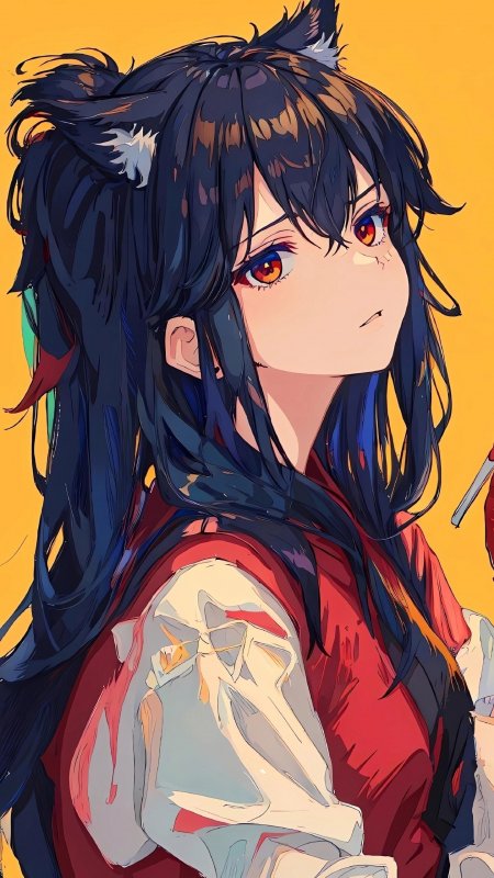 明日方舟德克萨斯少女黑发猫耳红衣侧颜高贵游戏手机壁纸