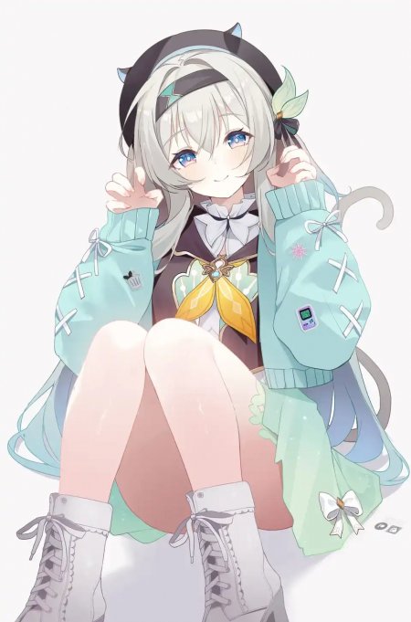 崩坏星穹铁道流萤少女银发猫耳毛衣坐姿甜美游戏手机壁纸