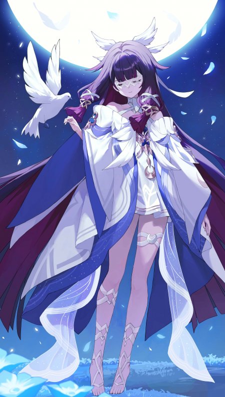 原神哥伦比娅少女月夜白鸽相伴动漫手机壁纸