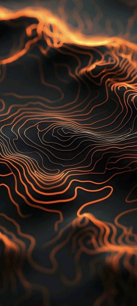 黑色发光橙色等高线地形立体抽象纹理手机壁纸
