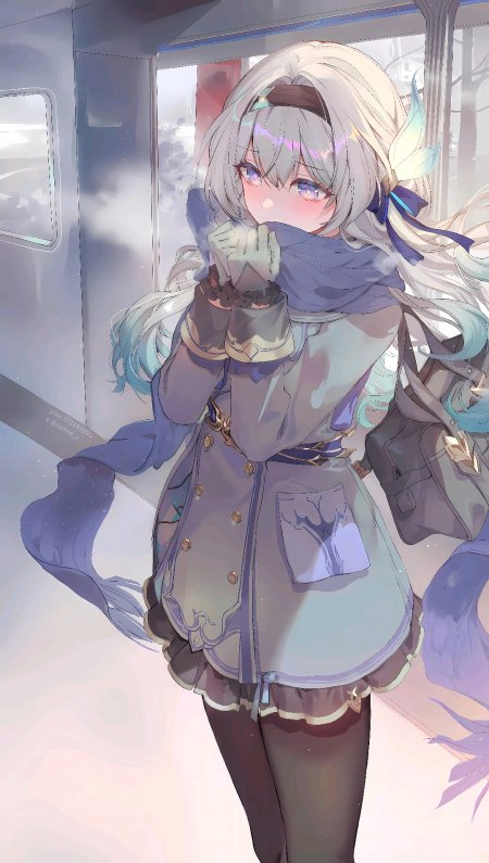 崩坏星穹铁道流萤少女银发围巾雪中捂脸羞涩姿态动漫手机壁纸