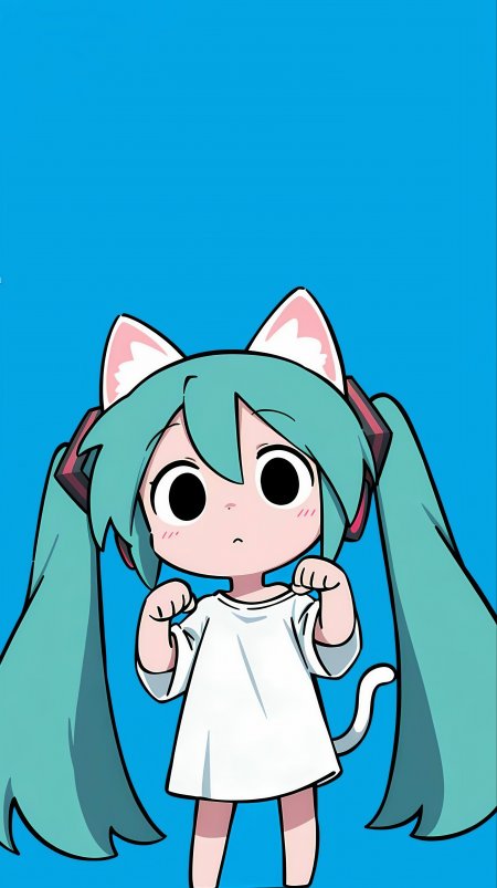 初音未来猫耳版可爱插画动漫手机壁纸