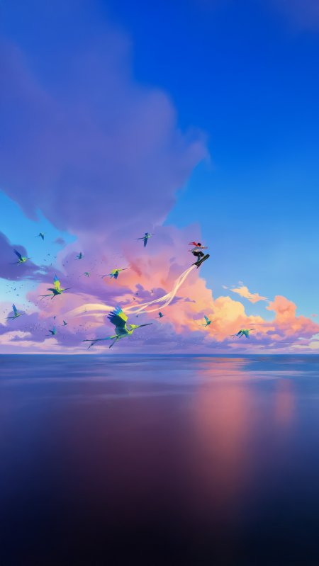 群鸟伴飞梦幻天空动漫手机壁纸