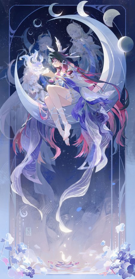 原神哥伦比娅黑发少女月夜蓝裙神秘优雅游戏手机壁纸