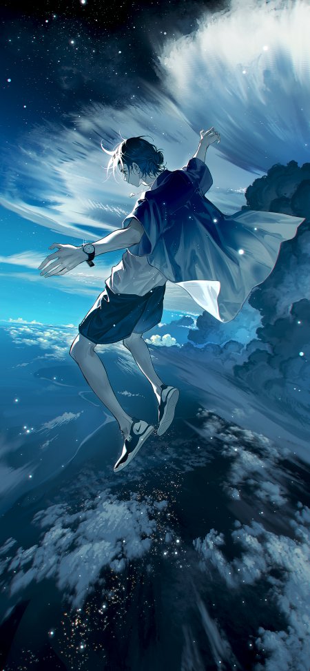 夏日重现网代慎平少年星空云海漂浮治愈系动漫手机壁纸