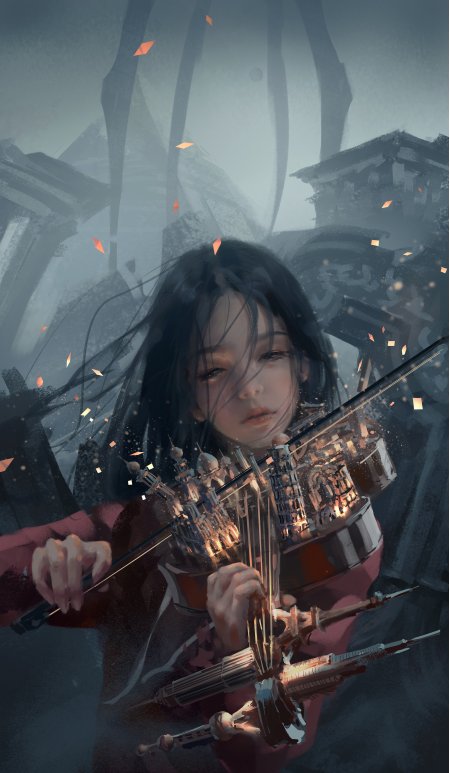鬼刀海琴烟黑发少女机械小提琴暗黑幻想动漫手机壁纸
