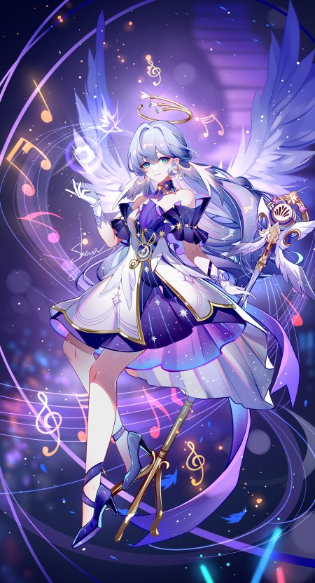 崩坏星穹铁道知更鸟紫裙天使音符环绕唯美游戏手机壁纸