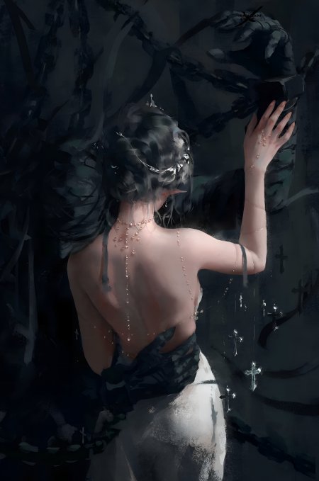 鬼刀海琴烟背影手绘插画动漫手机壁纸