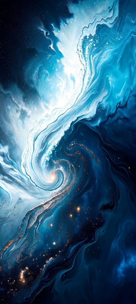 深蓝流体漩涡白浪金粉大理石抽象纹理手机壁纸