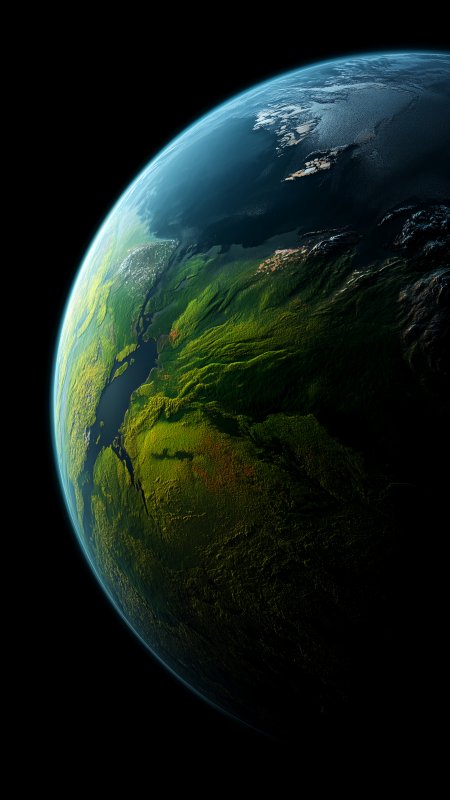 外太空俯瞰翠绿陆地蔚蓝海洋风景手机壁纸