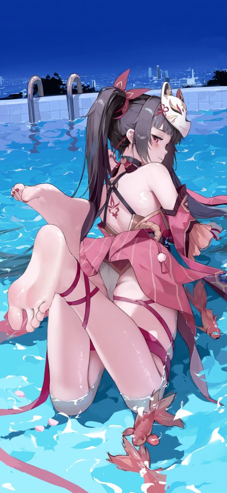崩坏星穹铁道花火黑发少女泳池狐面具清凉游戏手机壁纸