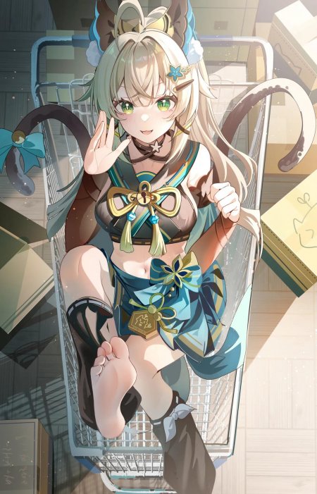 原神绮良良购物车坐姿可爱插画动漫手机壁纸