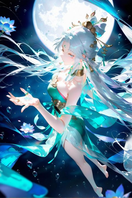 王者荣耀嫦娥少女月下水下绿裙飘逸梦幻游戏手机壁纸