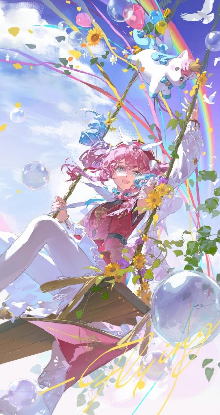 崩坏星穹铁道风堇粉发少女彩虹泡泡秋千梦幻游戏手机壁纸