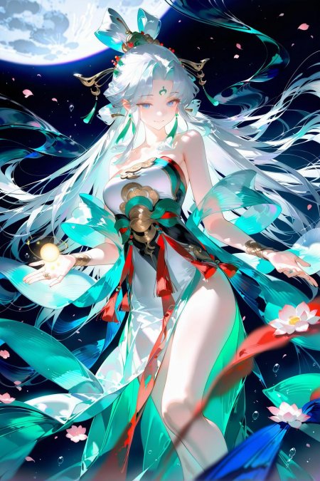王者荣耀嫦娥白发少女月宫绿衣飘逸仙气游戏手机壁纸