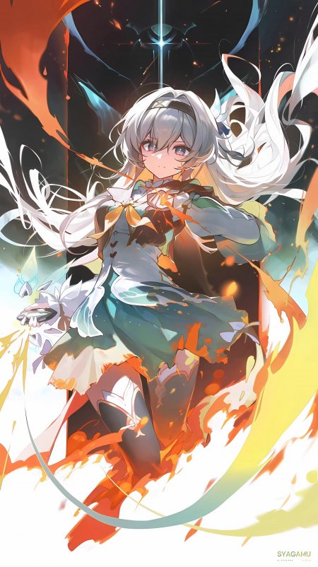 崩坏星穹铁道流萤银发少女火焰环绕战斗姿态游戏手机壁纸
