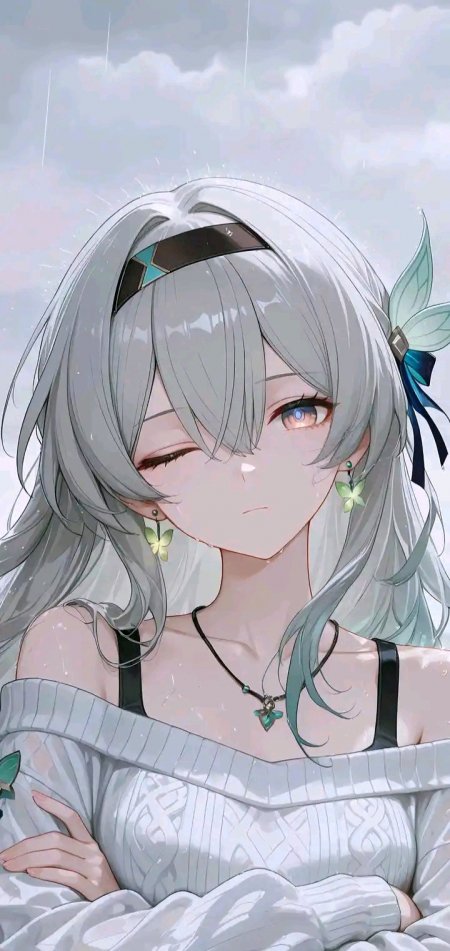 崩坏星穹铁道流萤银发少女闭眼微笑日常装扮游戏手机壁纸