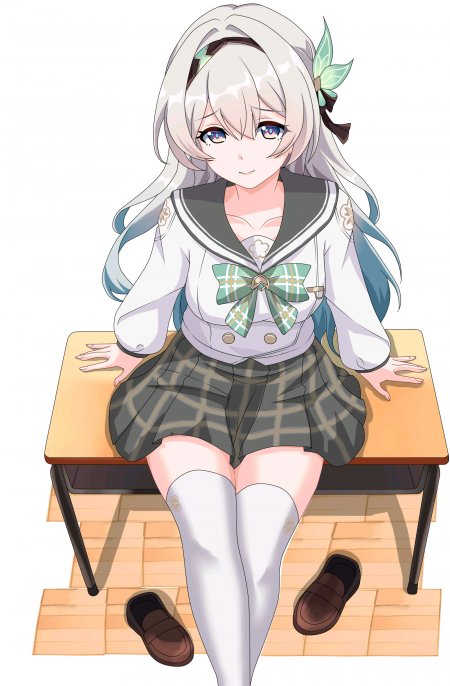 《崩坏：星穹铁道》流萤校园制服坐姿动漫手机壁纸