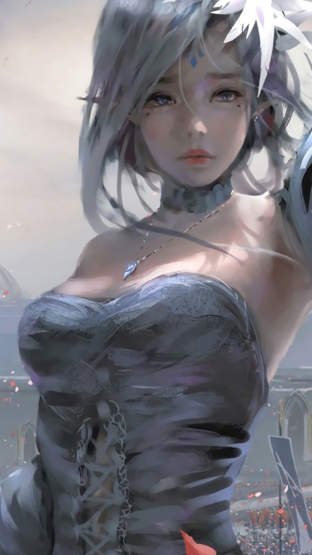 鬼刀冰公主银发冷调插画人物电脑壁纸