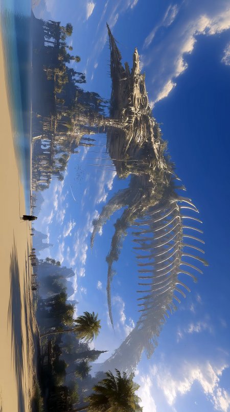 最终幻想七重生巨兽骨骸海滩游戏手机壁纸
