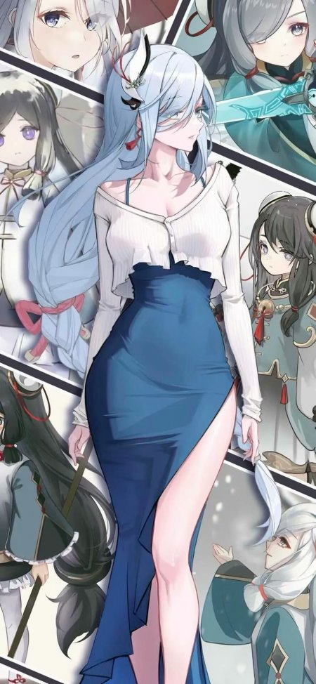 原神申鹤蓝白长裙侧身姿态动漫手机壁纸