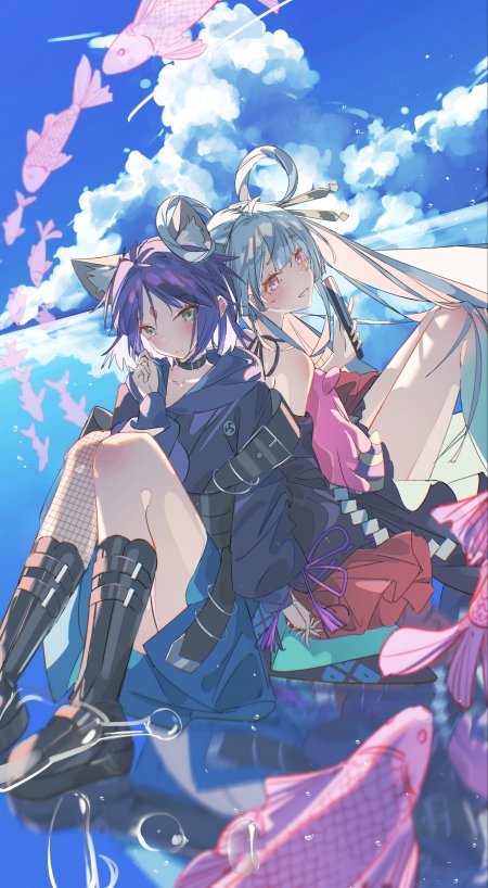 超时空辉夜姬双马尾少女蓝天白云动漫电脑壁纸