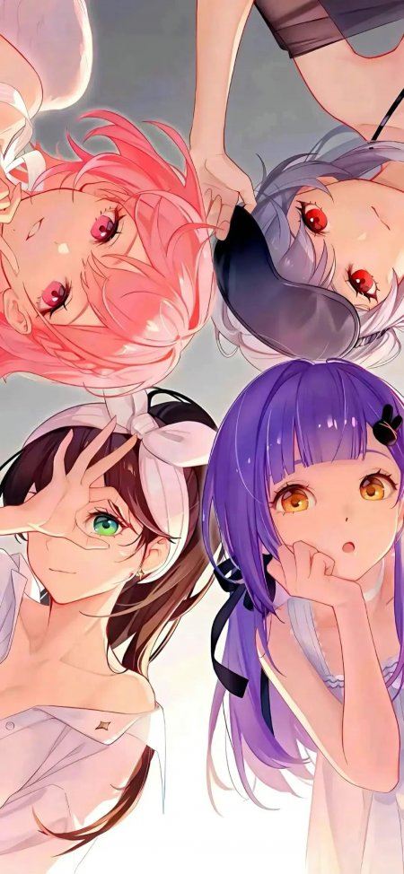 奇点时代多色发色少女仰视视角萌系动漫电脑壁纸