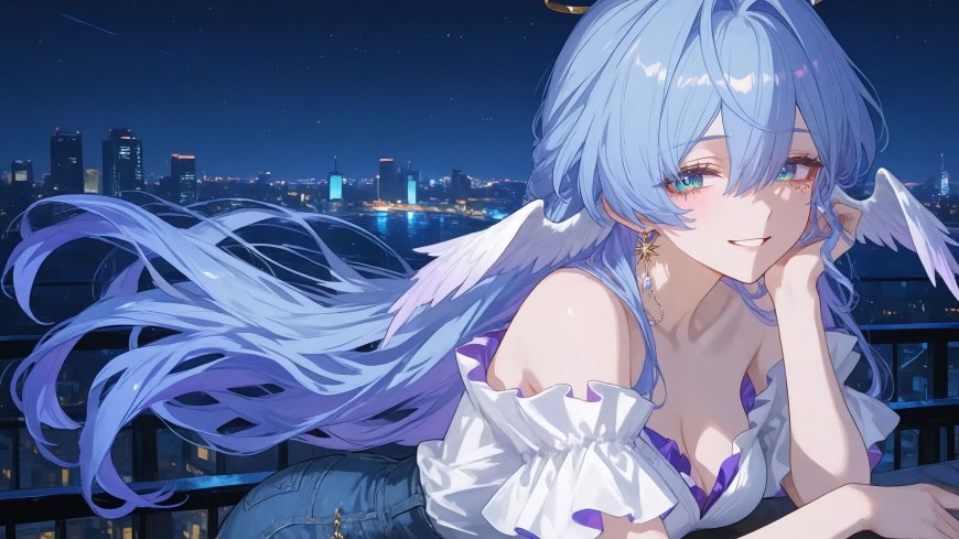 崩坏：星穹铁道知更鸟虚拟主播夜景天使翼微笑动漫电脑壁纸