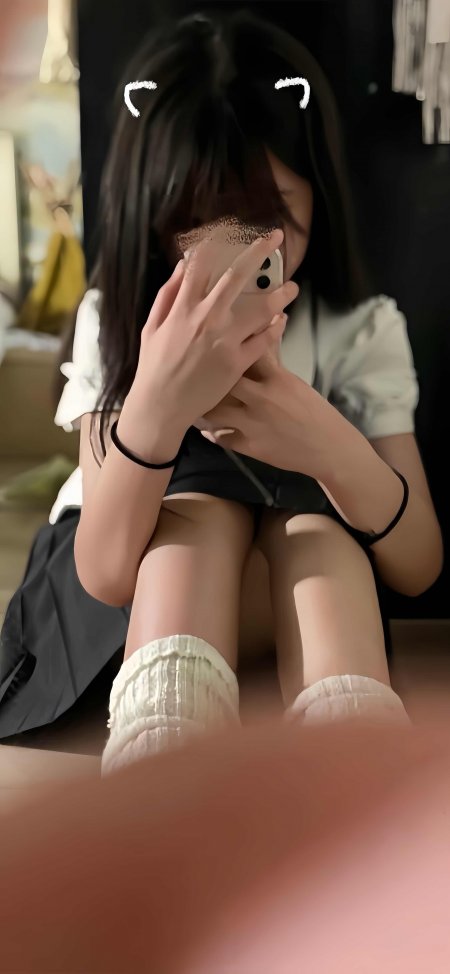 学院制服泡泡袜挡脸猫耳清纯人物手机壁纸