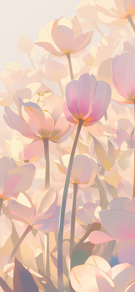 新海诚风郁金香花田治愈手绘插画动漫手机壁纸