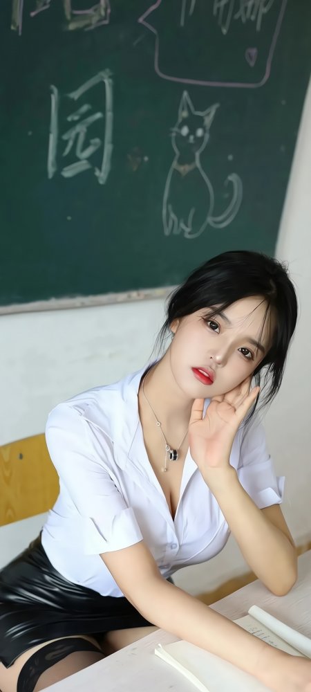 教室灰衣蓝裙白丝坐姿清新气质美女人物手机壁纸