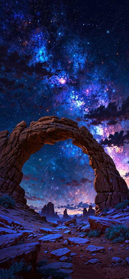 石拱门银河星空梦幻唯美自然夜景风景手机壁纸