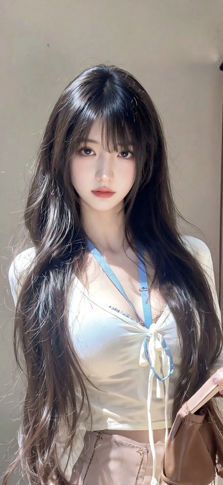 空气刘海棕发白领结甜美清纯美女人物手机壁纸