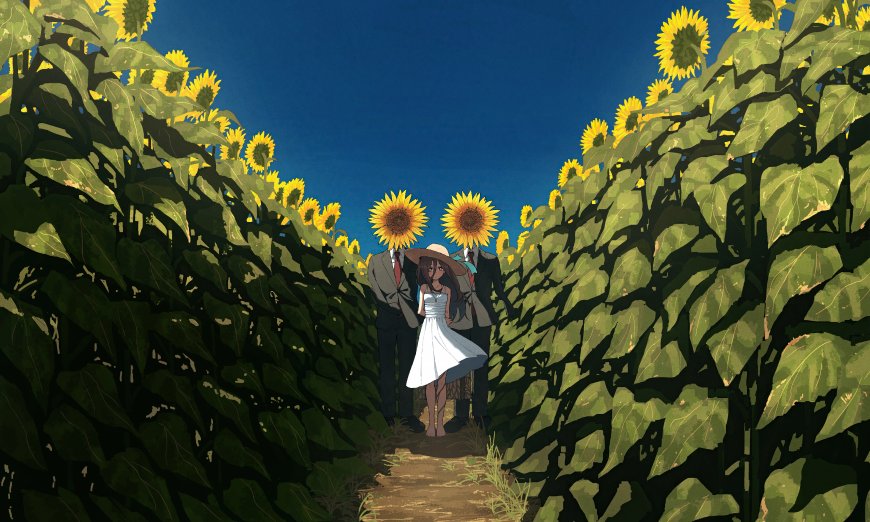 向日葵花田草帽白裙少女二次元动漫电脑壁纸