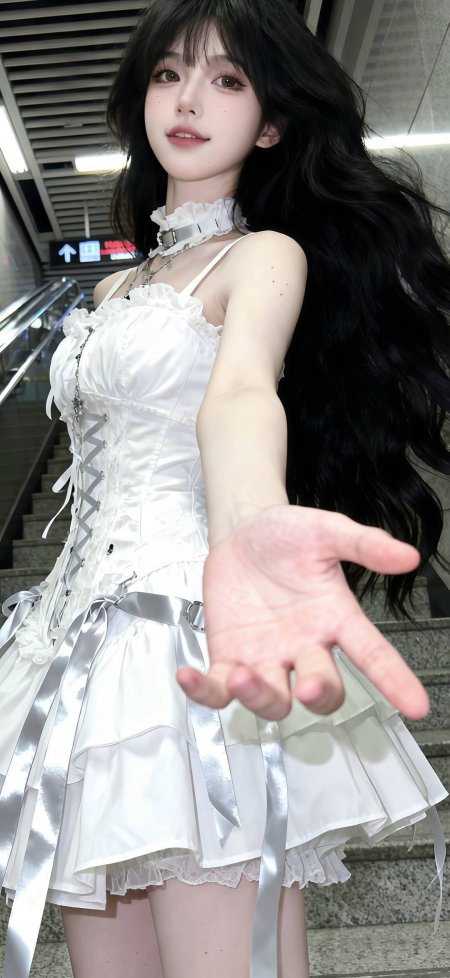 地铁白裙哥特伸手邀约美女手机壁纸