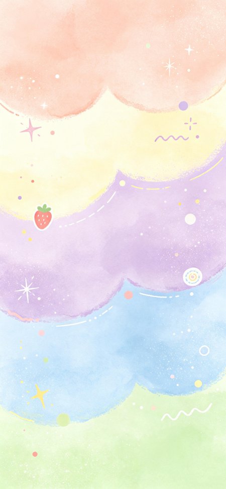 彩虹云层草莓星星治愈创意手机壁纸