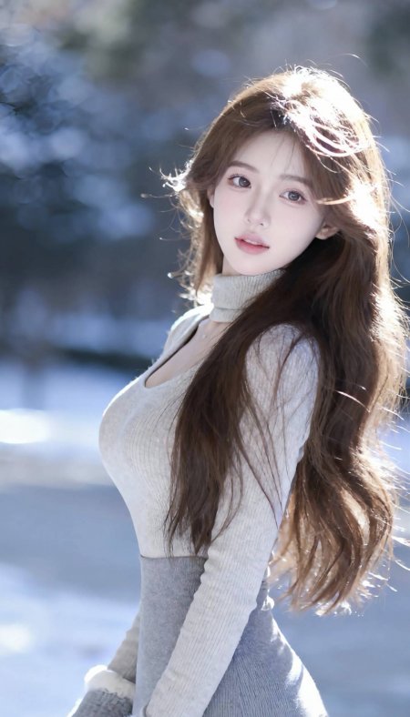 高领毛衣回眸浅景清纯美女手机壁纸