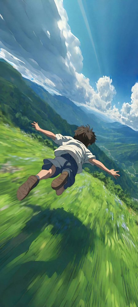 宫崎骏风少年绿坡飞翔动漫手机壁纸