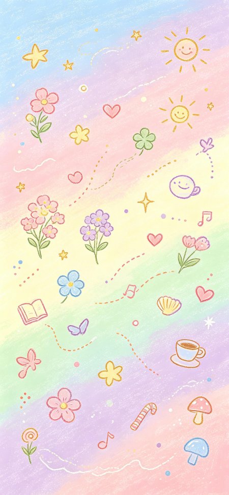 彩虹条手绘涂鸦治愈创意手机壁纸
