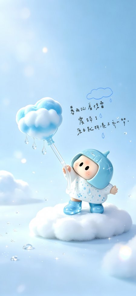 YOYO雨云气球蓝衣小人治愈手机壁纸