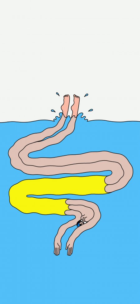 超长身体跳水脑洞插画创意手机壁纸